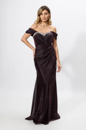 Rochie de ocazie premium cu strass-uri si fir lame Jamelia Violet