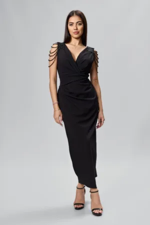 Rochie de ocazie premium cu strass-uri si model petrecut Kambria Neagra