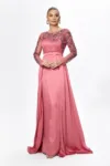 Rochie de ocazie premium cu trena accesorizata cu strass-uri si paiete Spectacular Rose