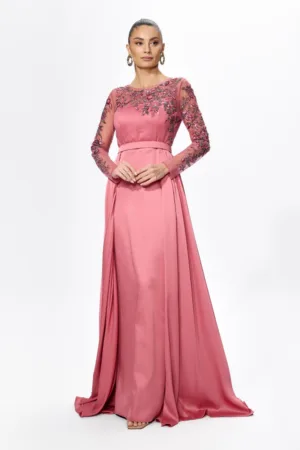 Rochie de ocazie premium cu trena accesorizata cu strass-uri si paiete Spectacular Rose