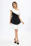 Rochie de ocazie premium din crepe si tafta satinata cu volan peste bust Mina Bicolora