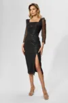 Rochie de ocazie premium din dantela cu paiete Oriella Neagra
