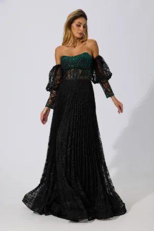 Rochie de ocazie premium din dantela cu strass-uri Signature Neagra