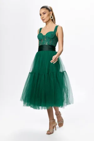Rochie de ocazie premium din dantela si tull Serena Verde