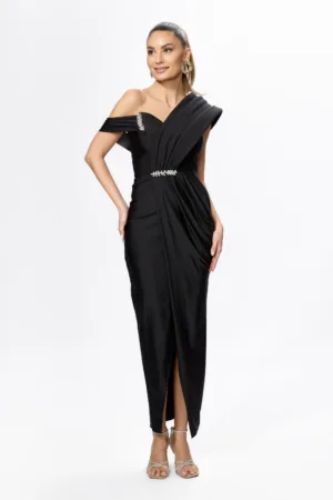 Rochie de ocazie premium din licra cu model petrecut si strass-uri Vivere Neagra