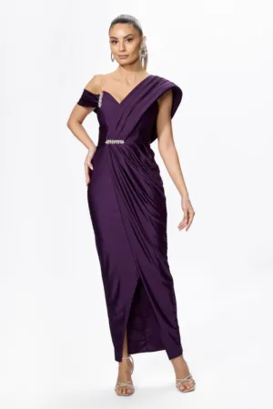 Rochie de ocazie premium din licra cu model petrecut si strass-uri Vivere Violet