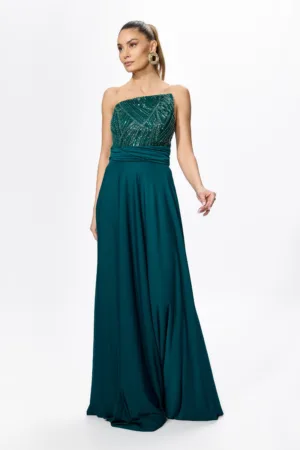 Rochie de ocazie premium din licra cu paiete si strass-uri pe bust Dancing Verde