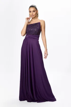 Rochie de ocazie premium din licra cu paiete si strass-uri pe bust Dancing Violet