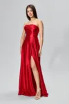 Rochie de ocazie premium din licra satinat cu umerii goi Bellarosa Rosie