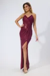 Rochie de ocazie premium din lurex cu crepeu Deja Vu Bordo