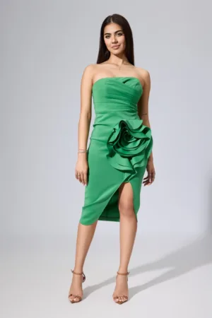 Rochie de ocazie premium din neopren cu floare 3D Miray Verde Deschis