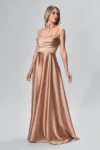 Rochie de ocazie premium din satin cu bretele Malika Bej