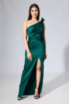 Rochie de ocazie premium din satin cu croi petrecut Fayette Verde