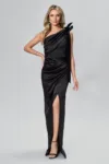 Rochie de ocazie premium din satin cu model one shoulder Konstance Neagra