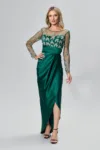 Rochie de ocazie premium din satin cu tull si strass-uri Kaledonia Verde