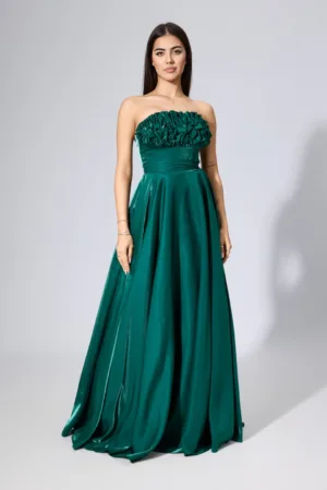 Rochie de ocazie premium din tafta cu bust incretit Cristaline Verde Smarald