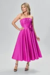 Rochie de ocazie premium din tafta cu floare 3D in talie Aheya Fucsia