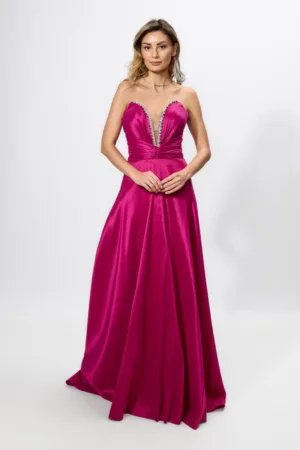 Rochie de ocazie premium din tafta cu strass-uri Famous Fucsia