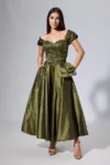 Rochie de ocazie premium din tafta satinata cu paiete si strass-uri Syerra Kaki