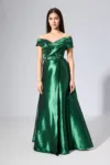 Rochie de ocazie premium din tafta satinata cu pliuri pe bust Davine Verde
