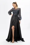 Rochie de ocazie premium din tafta satinata si tull cu paiete si glitter Monterossa Neagra