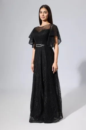 Rochie de ocazie premium din tull brodat cu paiete Salomeea Neagra