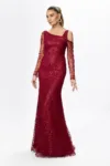 Rochie de ocazie premium din tull brodat cu strass-uri Simphony Bordo