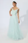 Rochie de ocazie premium din tull cu dantela si strass-uri Diamond Mint