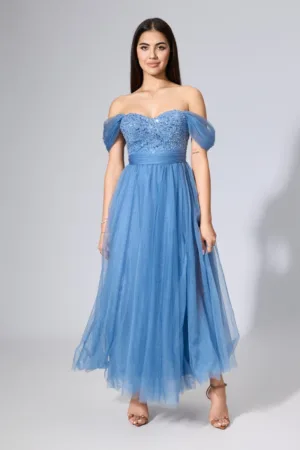 Rochie de ocazie premium din tull cu paiete Desdemona Indigo