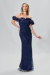 Rochie de ocazie premium din tull cu paiete Romance Bleumarin