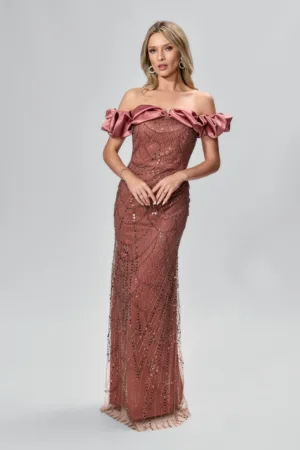 Rochie de ocazie premium din tull cu paiete Romance Somon