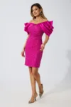 Rochie de ocazie premium din tull cu paiete si satin Novitta Fucsia