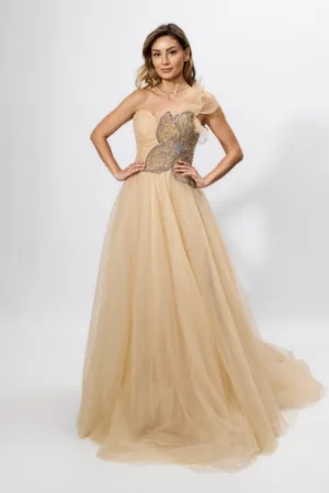 Rochie de ocazie premium din tull cu strass-uri Miracle Nude