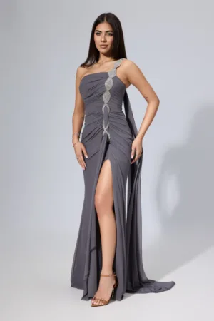 Rochie de ocazie premium din tull cu strass-uri Regina Gri