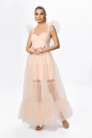 Rochie de ocazie premium din tull cu volane Serenity Peach
