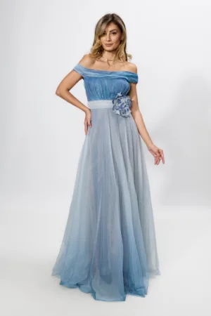 Rochie de ocazie premium din tull in degrade cu glitter Anastasia Indigo