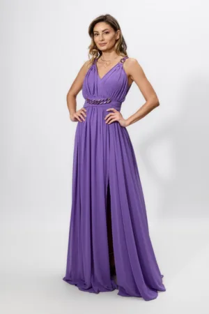 Rochie de ocazie premium din voal cu lant in talie si pe umeri Polyantha Mov
