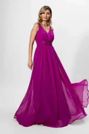 Rochie de ocazie premium din voal cu lant in talie si pe umeri Polyantha Violet