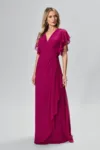 Rochie de ocazie premium din voal cu maneci tip fluture Mirabel Magenta