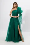 Rochie de ocazie premium din voal cu model one shoulder Extravagance Verde