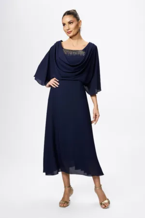 Rochie de ocazie premium din voal cu strass-uri Agostina Bleumarin
