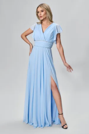 Rochie de ocazie premium din voal cu strass-uri Honesty Bleu