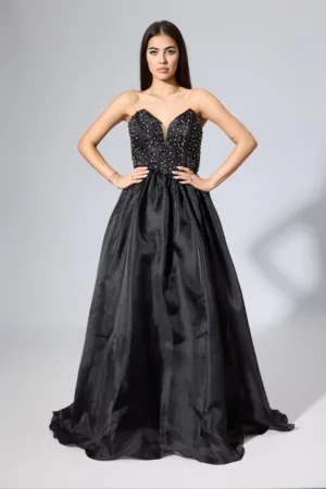 Rochie de ocazie premium din voal cu strass-uri la bust Esplendida Neagra