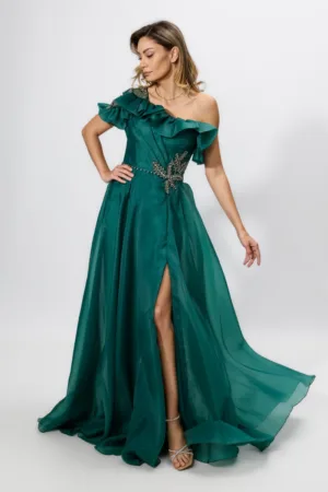 Rochie de ocazie premium din voal satinat cu strass-uri Evidence Verde