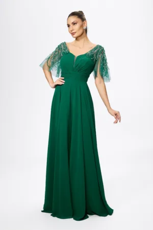 Rochie de ocazie premium din voal si tull accesorizata cu strass-uri Grandious Verde