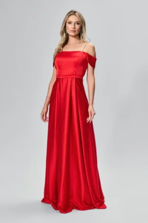 Rochie de ocazie premium lunga din satin Serrina Rosie