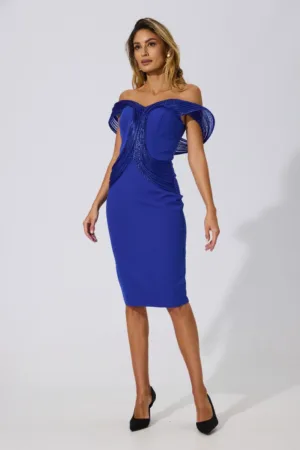 Rochie de ocazie premium scurta din crepe Xandra Albastra
