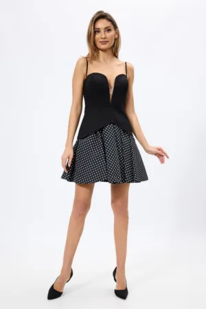 Rochie de ocazie premium tip baby doll cu buline Inka Neagra