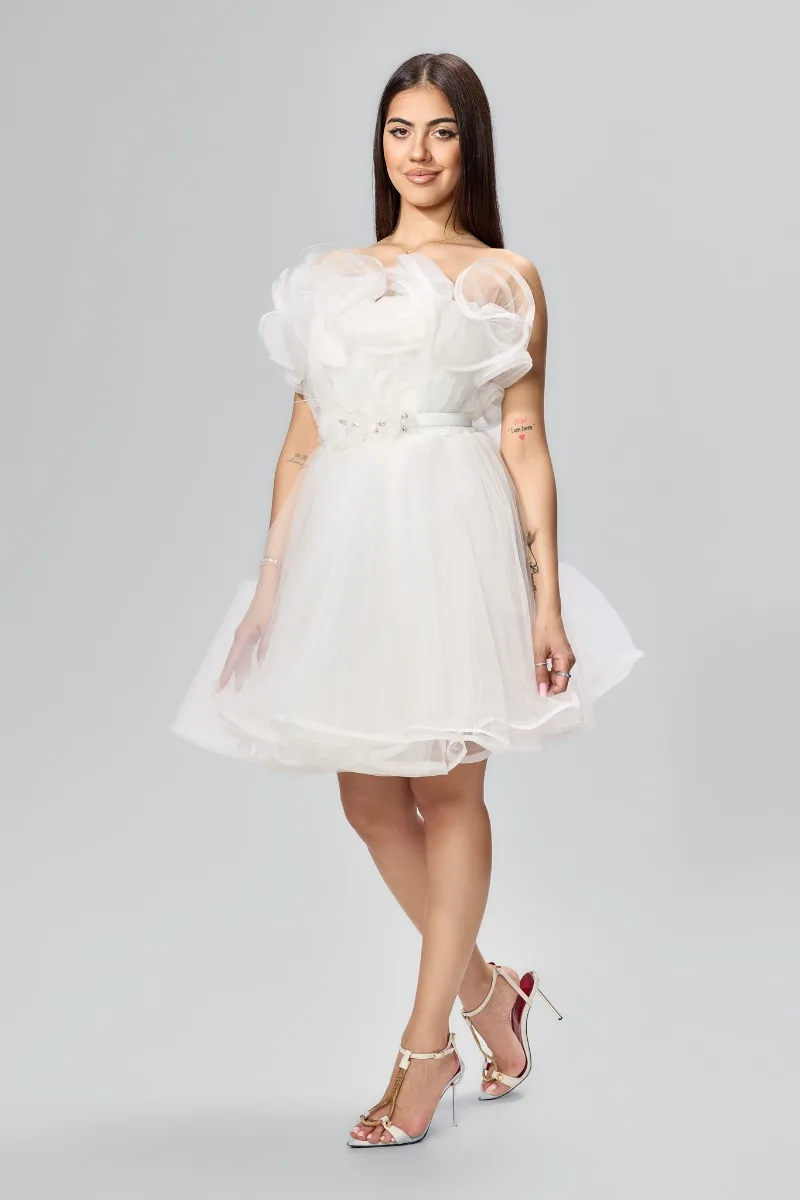 Rochie de ocazie premium tip baby doll din tull Chianti Alba