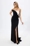 Rochie de ocazie premium tip one shouder cu crepeu pe un picior Scent Neagra